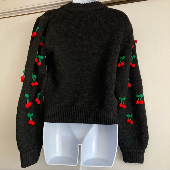 Farm Rio Black Cherry Adorned Crewneck Pullover Sweater, Sz M *See Description* - Picture 9 of 16